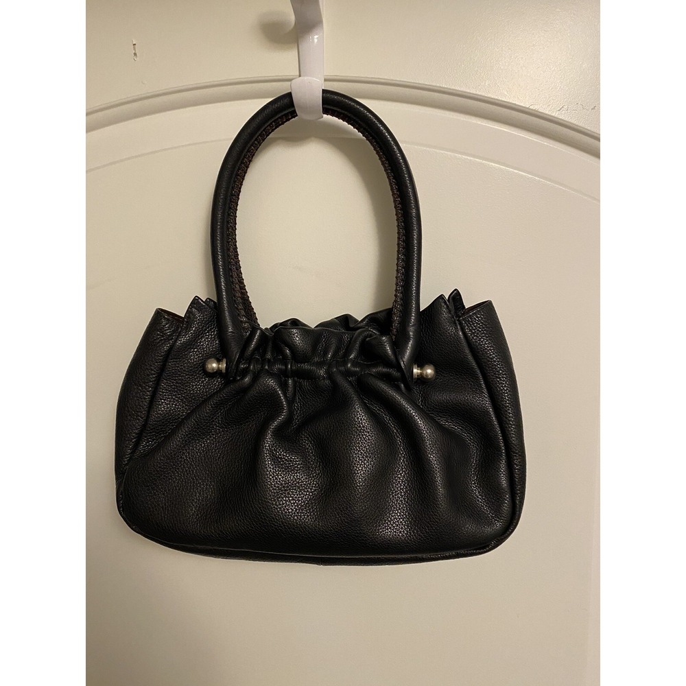 DULCE Brazilian Pebbled Leather Black Shoulder Purse Silver Hardware PreOwned